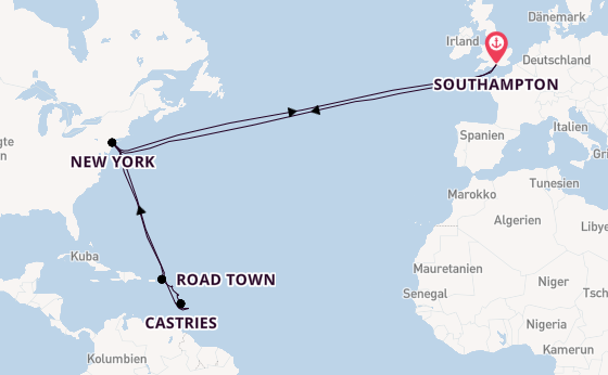 Transatlantik ab Southampton, Großbritannien auf der Queen Mary 2