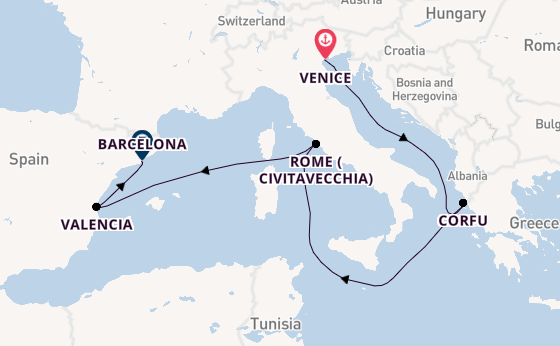 Western Mediterranean from Venice, Italy with the MSC Lirica