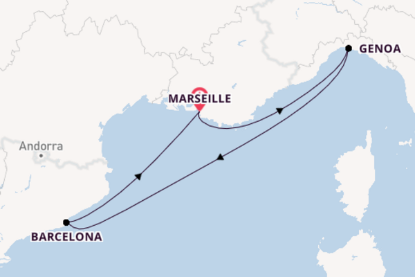 Western Mediterranean from Marseille, France with the Costa Favolosa