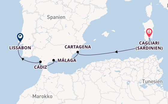 Westliches Mittelmeer ab Cagliari (Sardinien), Italien auf der Silver Dawn