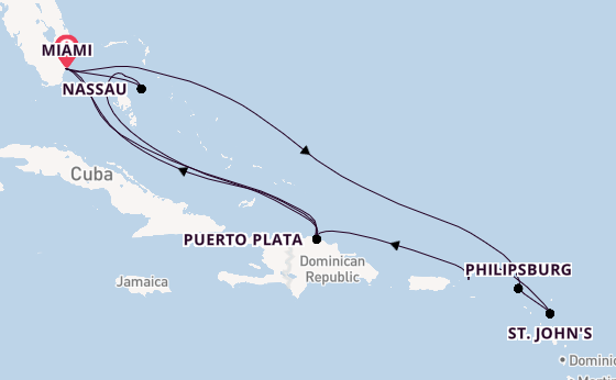 Caribbean from Miami, Florida, USA with the MSC Seashore