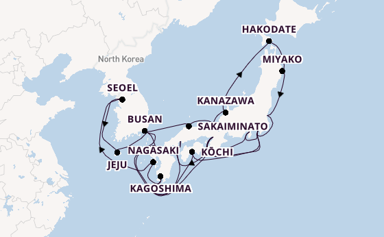 Oost-Azië vanaf Tokio, Japan met de Noordam