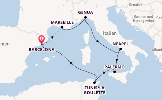 Westliches Mittelmeer ab Barcelona, Spanien auf der MSC Euribia