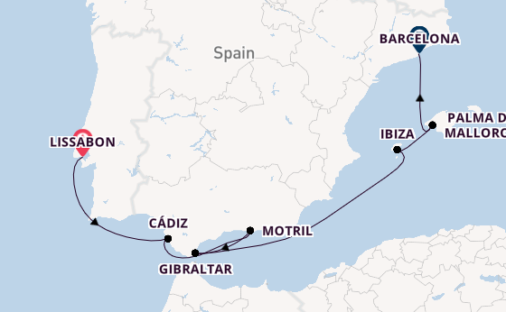 Westelijke Middellandse Zee vanaf Lissabon, Portugal met de Norwegian Dawn