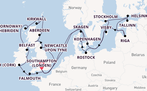 Britse Eilanden vanaf Southampton (Londen), Engeland met de Marina