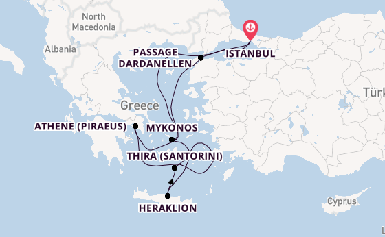 Oostelijke Middellandse Zee vanaf Istanbul, Turkije met de Costa Pacifica