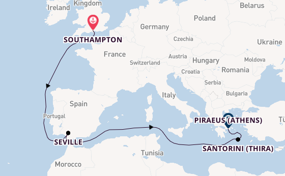 Eastern Mediterranean from Southampton, England with the Queen Anne