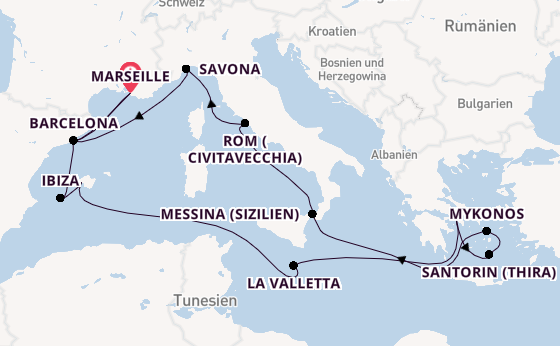 Westliches Mittelmeer ab Marseille, Frankreich auf der Costa Serena