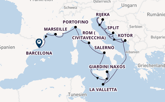 Mittelmeer ab Dubrovnik, Kroatien auf der Seabourn Ovation