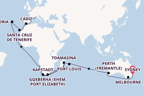 Afrika ab Sydney, Australien auf der Costa Deliziosa