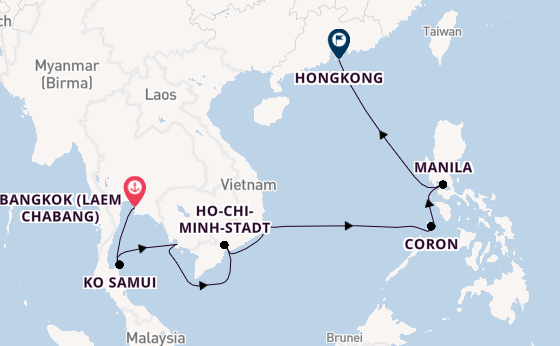 Südostasien ab Bangkok (Laem Chabang), Thailand auf der Riviera