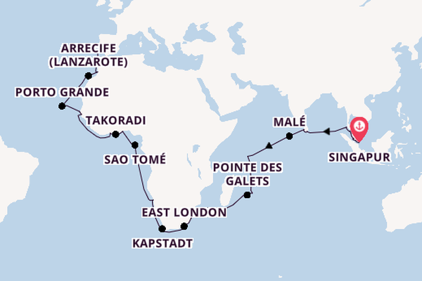 Afrika ab Singapur, Singapur auf der Regatta