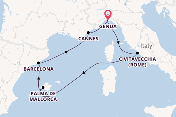 Westelijke Middellandse Zee vanaf Genua, Italië met de MSC Seaview