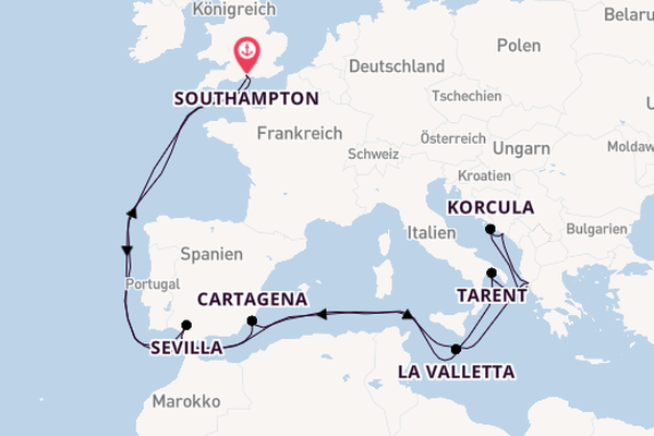 Mittelmeer ab Southampton, Großbritannien auf der Queen Victoria