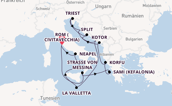 Mittelmeer ab Civitavecchia (Rom), Italien auf der Queen Victoria
