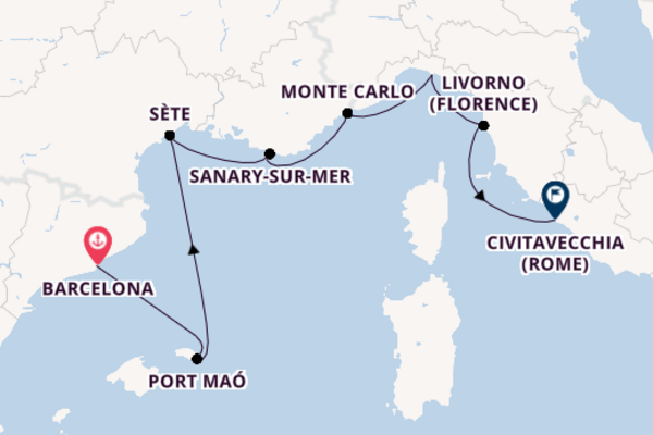 Westelijke Middellandse Zee vanaf Barcelona, Spanje met de Sirena