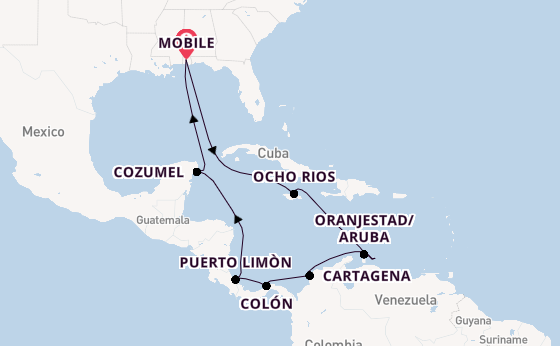 Caribbean from Mobile, Alabama, USA with the Carnival Valor