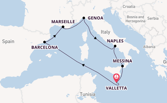 Western Mediterranean from Valletta, Malta with the MSC World Europa