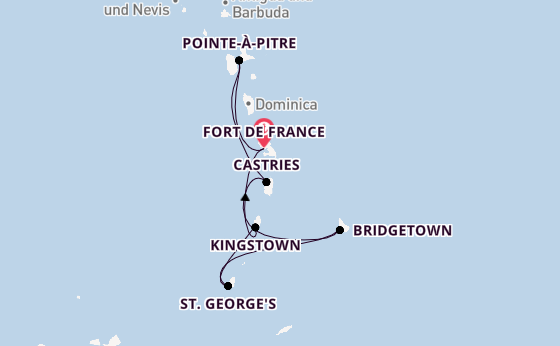 Südliche Karibik ab Fort de France, Martinique auf der MSC World Europa