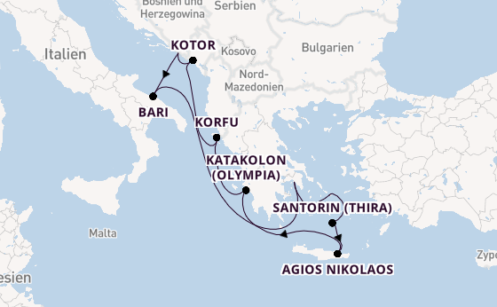Östliches Mittelmeer ab Piräus (Athen), Griechenland auf der Allura 