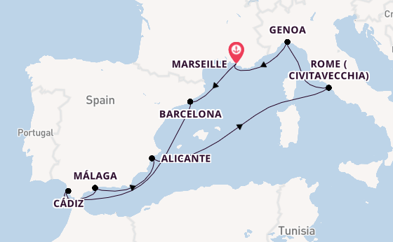 Western Mediterranean from Marseille, France with the MSC Magnifica