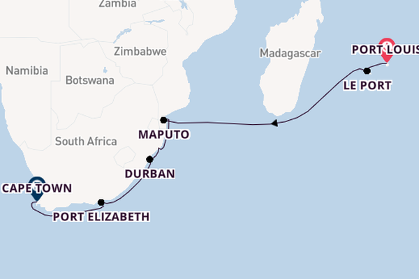 Southern Africa from Port Louis, Mauritius with the MS EUROPA 2
