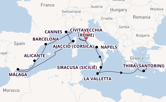 Westelijke Middellandse Zee vanaf Civitavecchia (Rome), Italië met de EXPLORA II