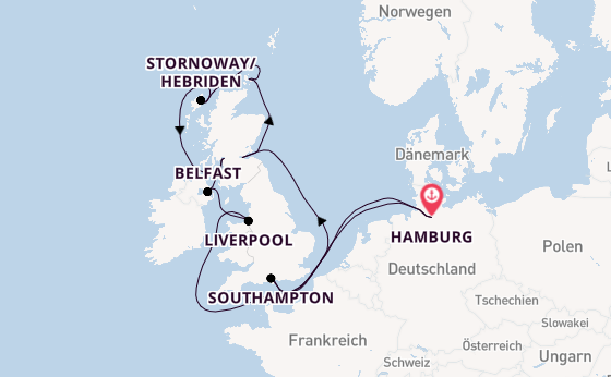 Vereinigtes Königreich ab Hamburg, Deutschland auf der MSC Preziosa