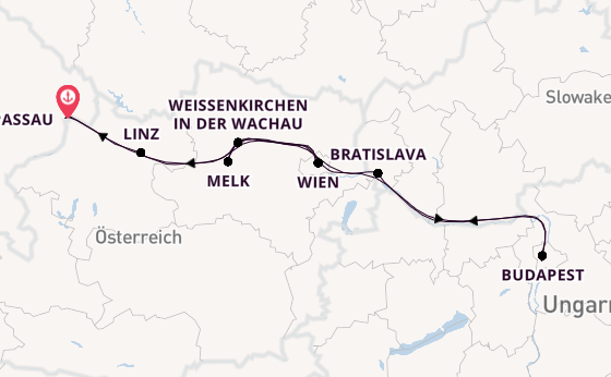 Donau ab Passau, Deutschland auf der Amelia