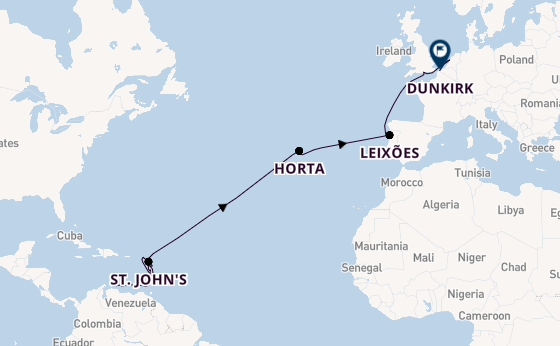 Cruising to Dunkirk from Willemstad/Curaçao