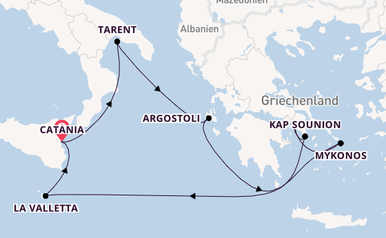 Mittelmeer ab Catania, Italien auf der Costa Serena