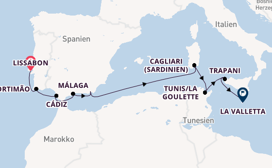 Mittelmeer ab Lissabon, Portugal auf der Seven Seas Grandeur