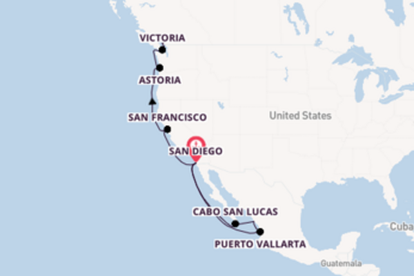 Amerikaanse Westkust vanaf San Diego, Verenigde Staten met de Koningsdam