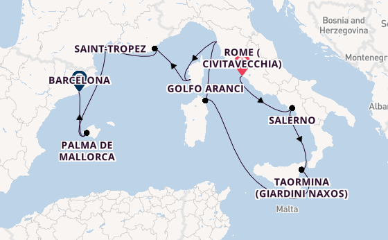 Western Mediterranean from Rome (Civitavecchia), Italy with the Nautica