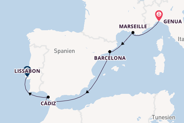 Westliches Mittelmeer ab Genua, Italien auf der Costa Favolosa