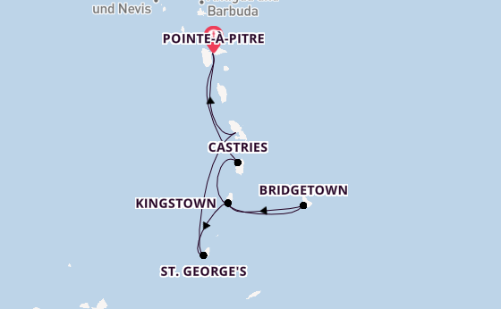 Südliche Karibik ab Pointe-à-Pitre, Guadeloupe auf der MSC Meraviglia