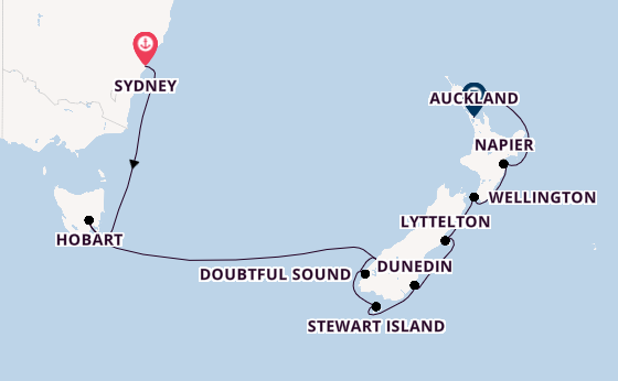 Nieuw Zeeland vanaf Sydney, Australië met de Silver Moon