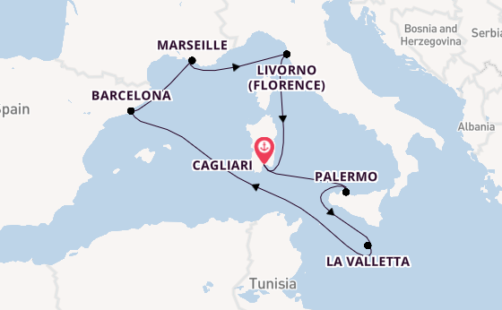 Westelijke Middellandse Zee vanaf Cagliari, Sardinië met de MSC Splendida
