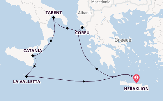Middellandse Zee vanaf Heraklion, Griekenland met de Mein Schiff 5