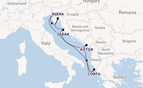 Middellandse Zee vanaf Triëst, Italië met de Mein Schiff 4