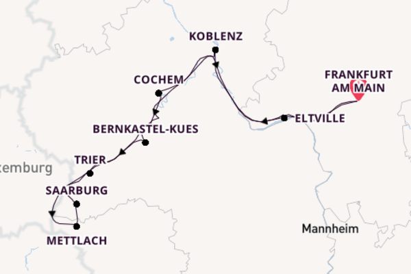 Mosel ab Frankfurt am Main, Deutschland auf der MS Lady Cristina