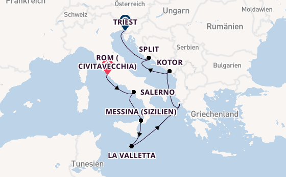 Mittelmeer ab Civitavecchia (Rom), Italien auf der Allura 