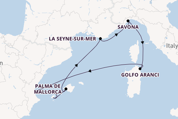 Westelijke Middellandse Zee vanaf Valencia, Spanje met de Costa Fascinosa