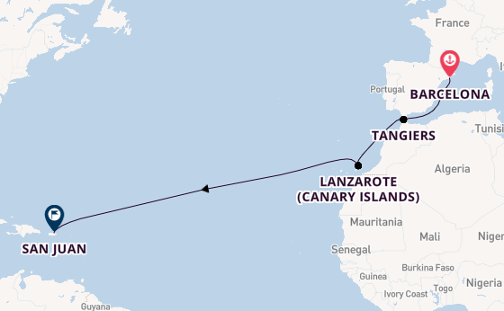 Canary Islands from Barcelona, Spain with the Scarlet Lady