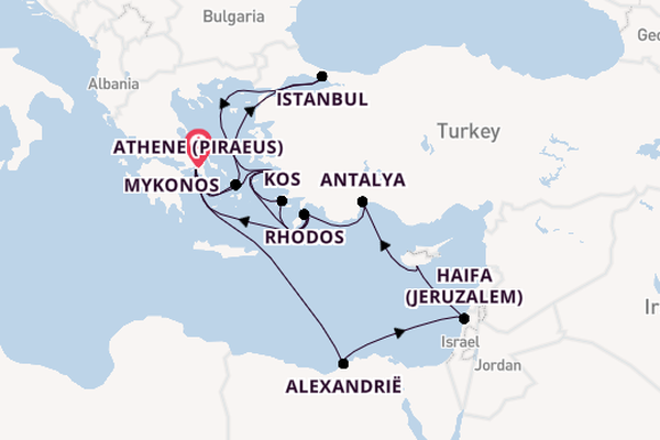 Oostelijke Middellandse Zee vanaf Athene (Piraeus), Griekenland met de Oosterdam