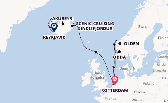 Arctic Ocean from Rotterdam, The Netherlands with the Rotterdam