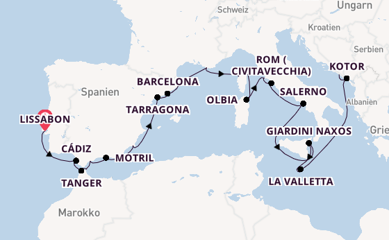 Mittelmeer ab Lissabon, Portugal auf der Seabourn Ovation
