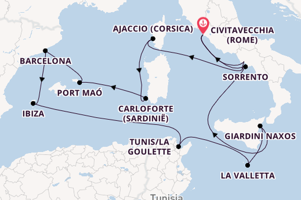 Westelijke Middellandse Zee vanaf Civitavecchia (Rome), Italië met de EXPLORA II