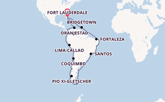 Zuid-Amerika vanaf Fort Lauderdale, Verenigde Staten met de Queen Anne