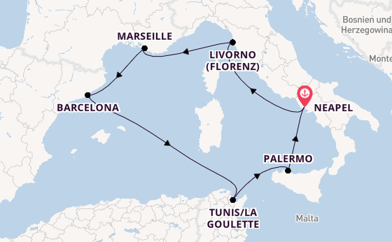 Westliches Mittelmeer ab Neapel, Italien auf der MSC Virtuosa